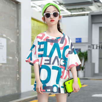 【110-160】絶対欲しい ファッション コントラスト配色 プリント 韓国系ファッション ラウンドネック 半袖 Tシャツ